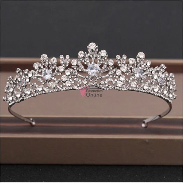 Coroana eleganta pentru mireasa CR019BB Argintie cu cristale din sticla si Zircon